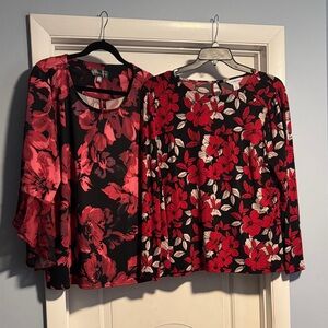 Floral Print Women's Tops - Red and Black